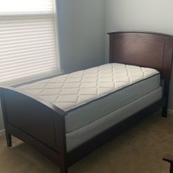 Twin Head Board, Foot Board, Rails, Mattress And Box spring 