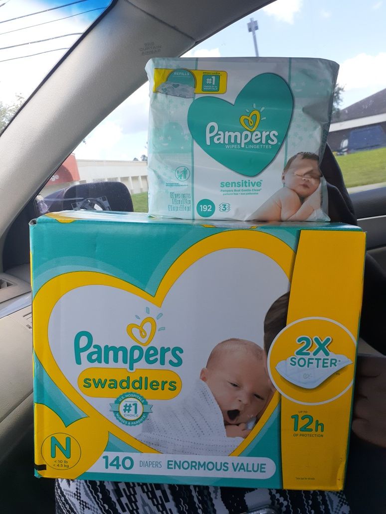 Pampers Swaddlers and wipes