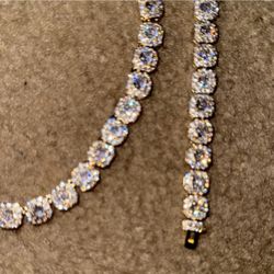 Gold & Mock Diamond Necklace and Bracelet Set