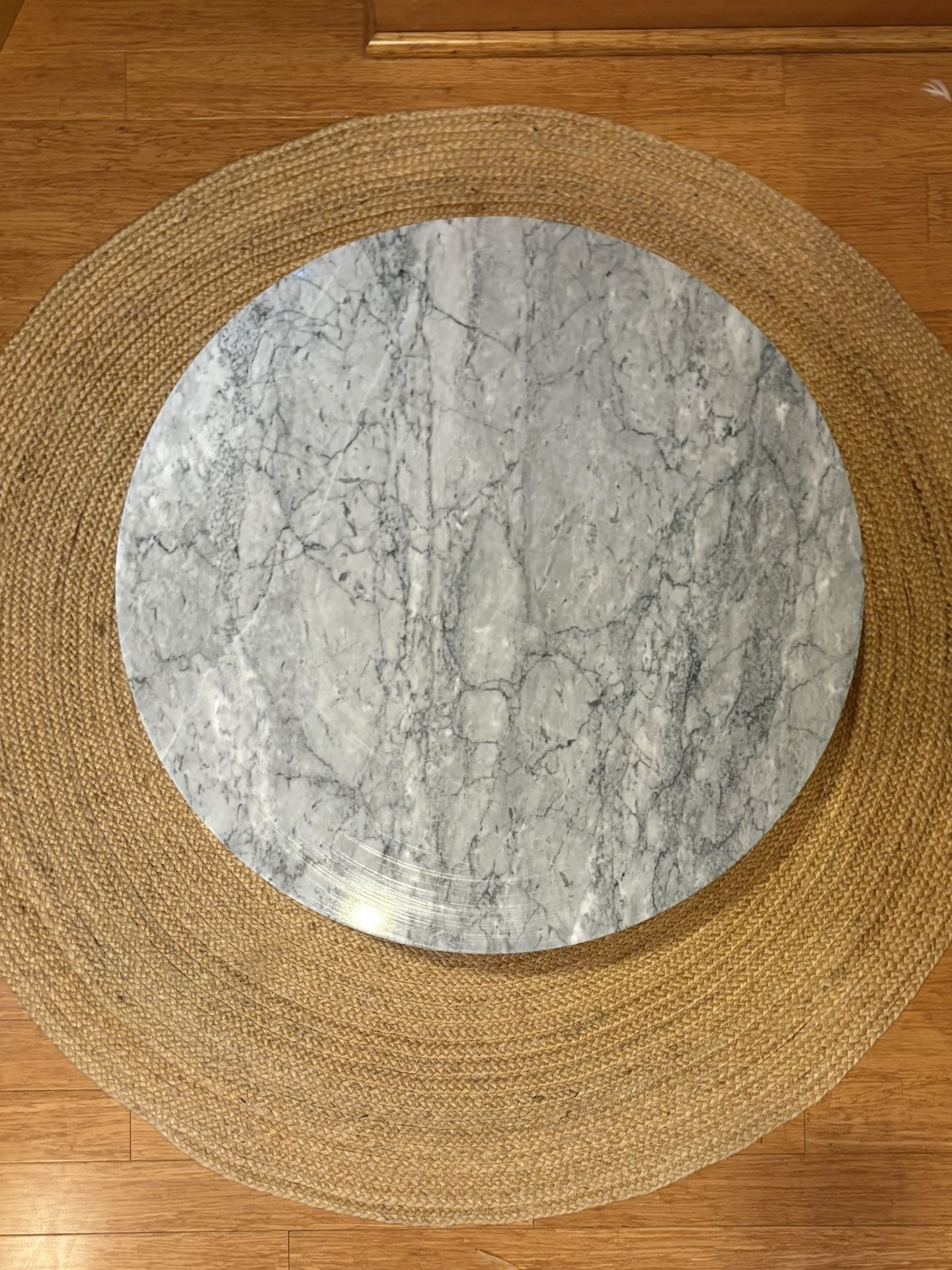 Modern Marble-Look Coffee Table with Wood Base