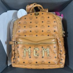 MCM Visetos Studded Medium Stark M Logo Collection  Backpack Cognac