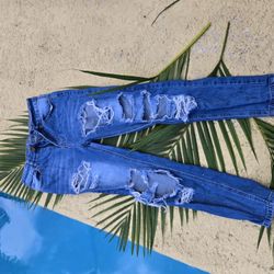 Distressed Blue Jeans