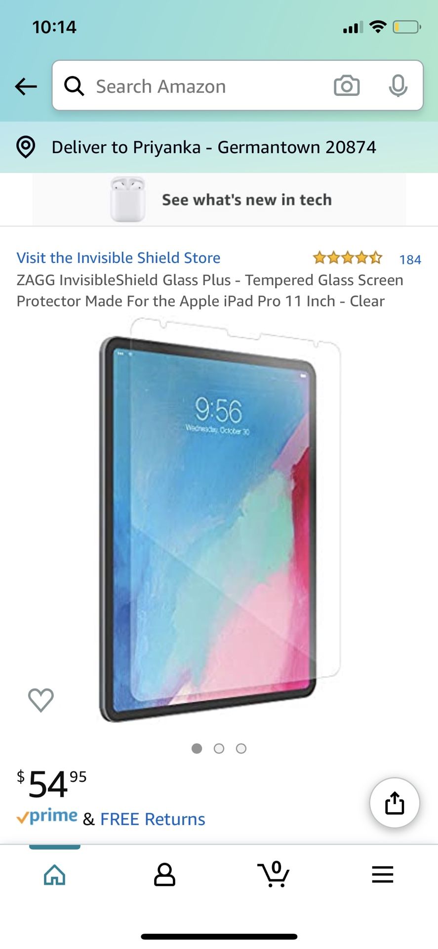 ZAGG InvisibleShield Glass Plus - Tempered Glass Screen Protector Made For the Apple iPad Pro 11 Inch - Clear