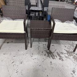 New 3 Piece Outdoor Patio Furniture Sets,Rattan Conversation Set with Soft Cushion, Wicker Chairs