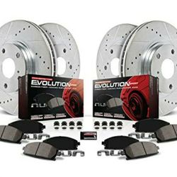 Power Stop Front and Rear Z23 Carbon Fiber Brake Pads with Drilled & Slotted Brake Rotors Kit