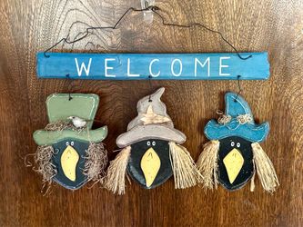 Vintage “WELCOME” Black Crows Fall-themed Wall Hanging