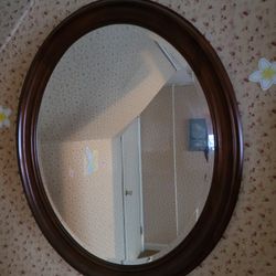 Vintage Oval Wooden Mirror