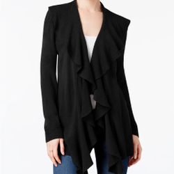 KAREN SCOTT BLACK RUFFLED CARDIGAN SIZE PM PETITE MEDIUM