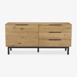 Croft 63” Rustic Oak Sideboard Cabinet – Solid Wood Storage Console with Shelves, Modern Farmhouse TV Stand
