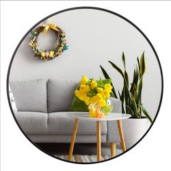 Rozycher Round Mirror 24 Inch, Black Circle Mirror