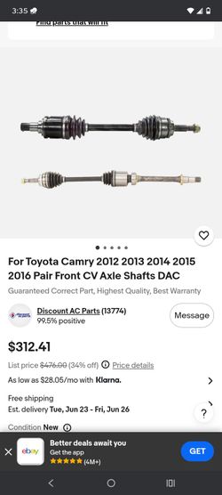 CV AXLE FOR TOYOTA CAMRY 2012-2017