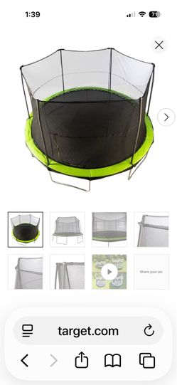 JumpKing 14 Foot Round Trampoline and Enclosure System with Galvanized Steel Frames and 200 Pound Capacity for Kids and Adults, Black/Lime Green