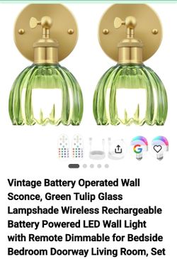 Brass and Glass Wireless Wall Sconces w/remote.  New!