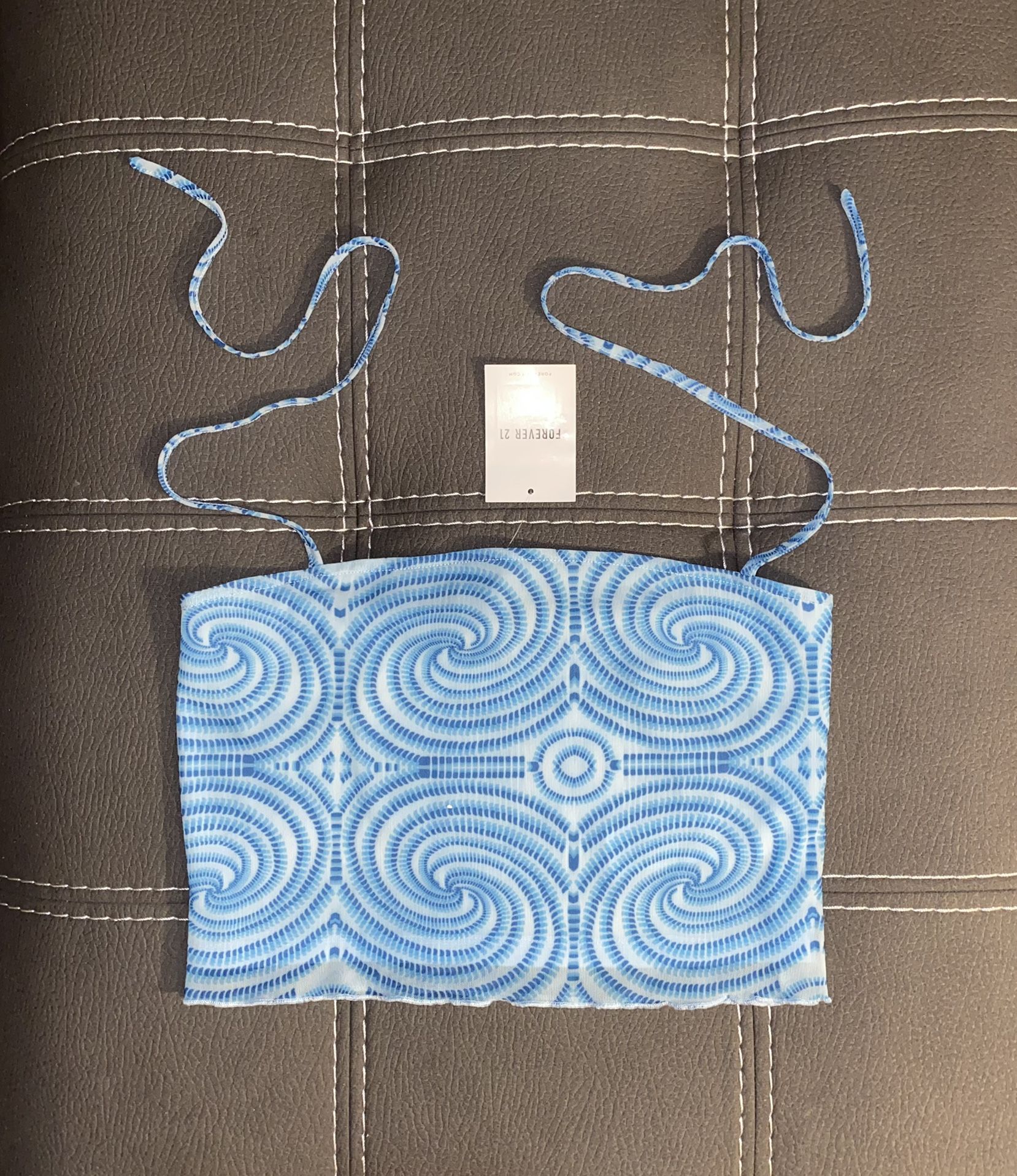 New FOREVER 21 Crop Halter Top Large Spiral Mesh Blue