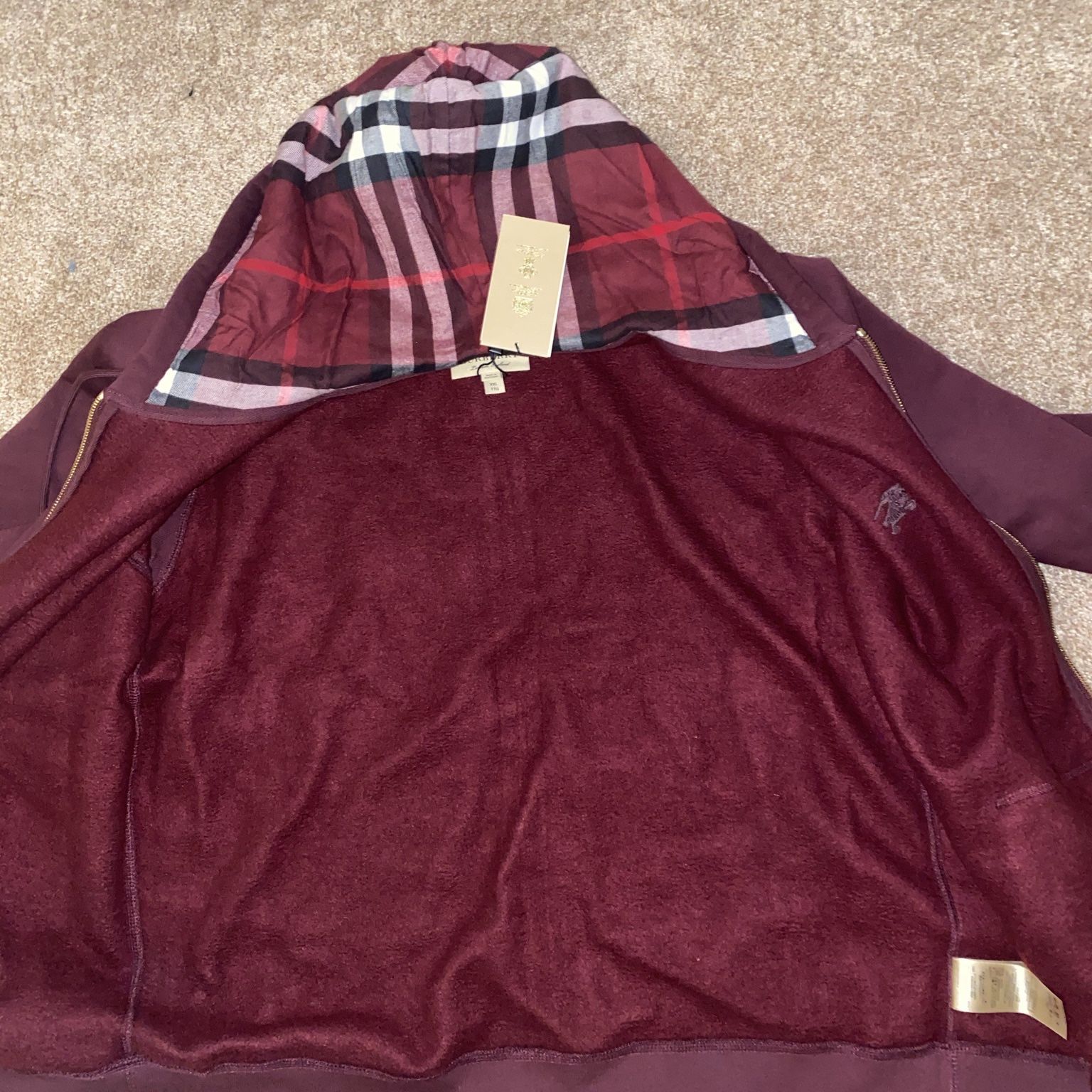 Burgundy Burberry Hoodie Size 2x Fit As Large/Xl