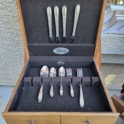 1940s Silverware Vintage Flatware Set In Box Storage Chest With Drawer 24pc