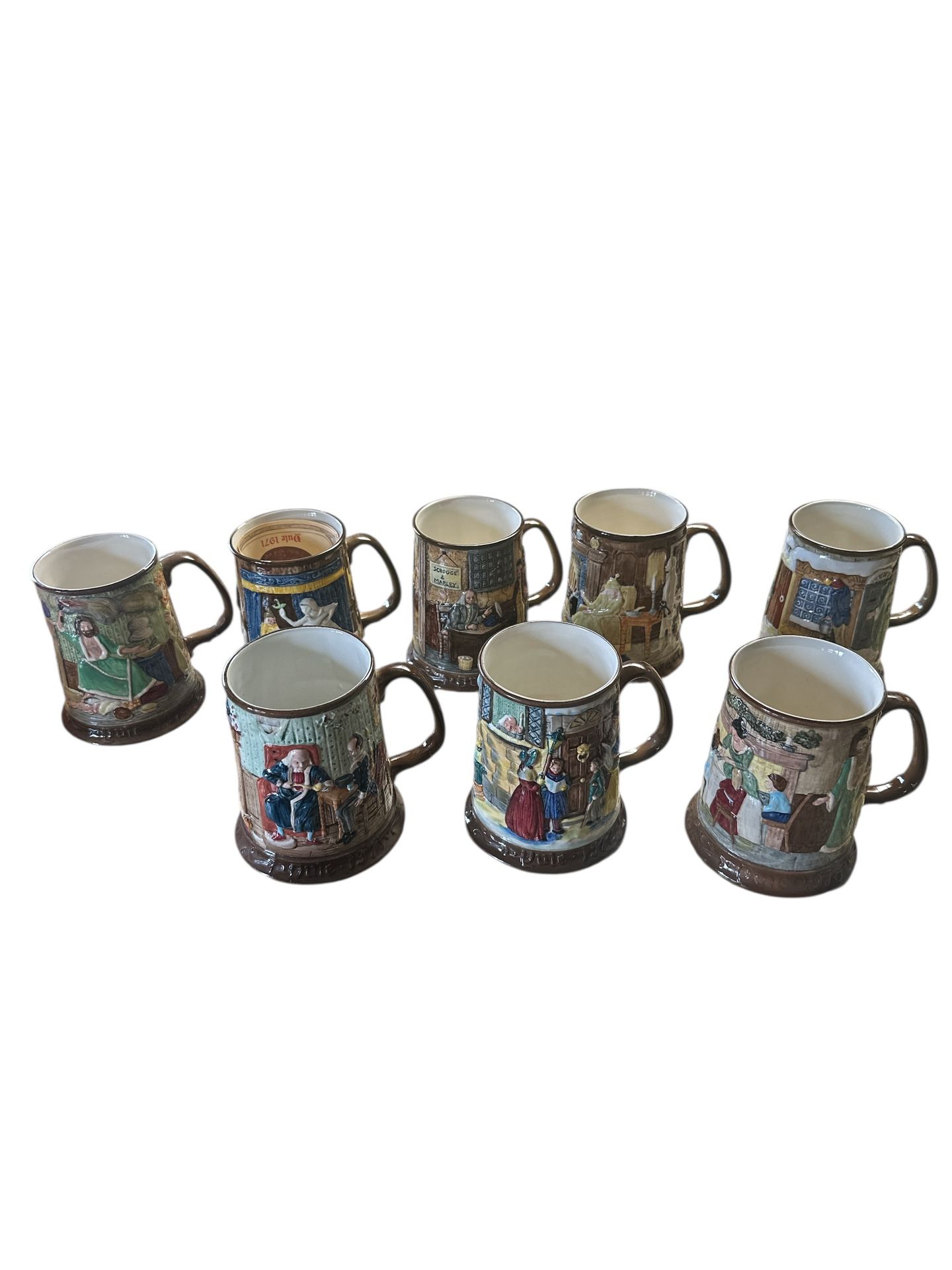 Set of 8. Duke 1971 collectors edition Christmas carol tankards from Beswick Royal Doulton group. John Beswick limited. No original box if buying ind