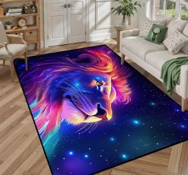 5x7 Lion Area Rug - Colorful Galaxy Starry Night Print, Non-Slip