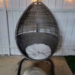 Hanging Wicker Chair And Foot Cushion