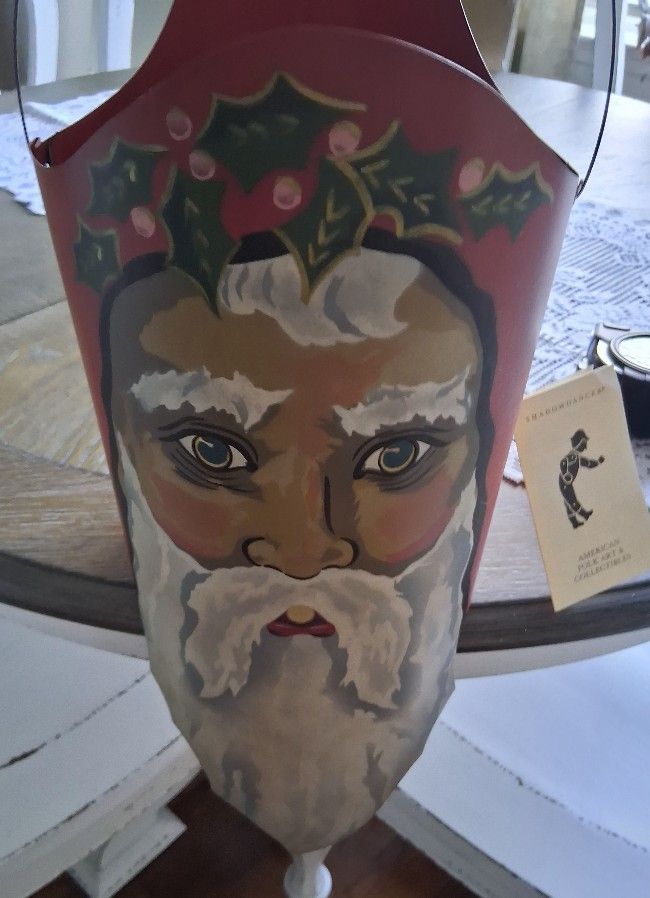 Vintage 1988 Signed Edna Young Santa Metal Lantern