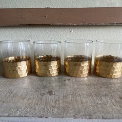 Small Glass Cylinder Vase With Gold Embellishments