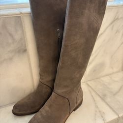 Ugg Daley Tall Boot Womens 11 Gray Suede Leather Heel Almond Toe Zip Riding Knee