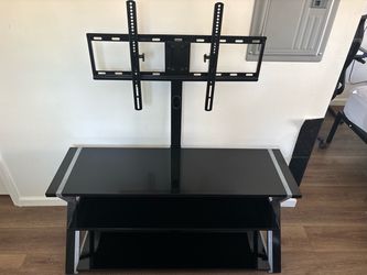 Black Glass TV Stand with Integrated Mount