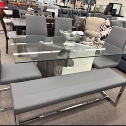 Glass Dining Table , Bench , Chairs 