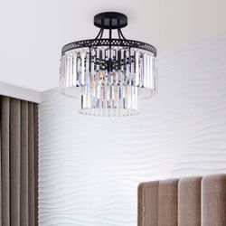Black Crystal Chandelier - 6 Lights - New