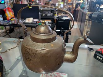 Antique Copper Tea Kettle With Brass Lid Handle Rustic Farmhouse Decor