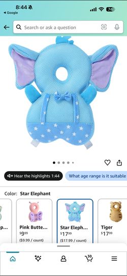 Baby Head Protector Backpack Elephant Design