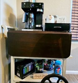 Farmhouse rustic serving cart coffee station