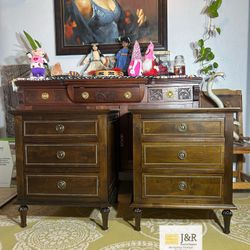 (New) The Victoria 3 Drawer Nightstand - Tavern Brown Pearl Beaded