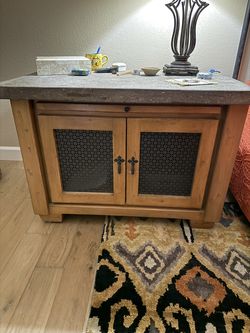 Pair of Rustic Pine and Concrete Nightstands - Unique!