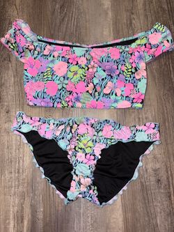 Victoria's Secret Two-Piece Off the Shoulder Neon Floral Bikini Set-Small