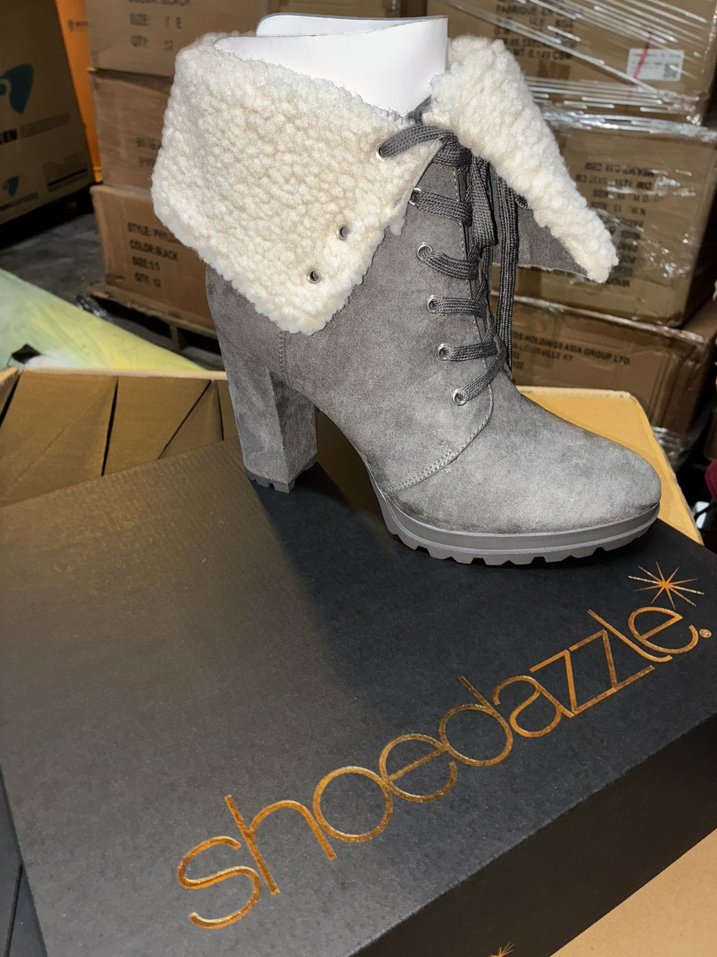 Winter Boot Gray/white Fluff Women Sz-11/12ct