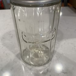 VINTAGE CLEAR GLASS COFFEE CANISTER