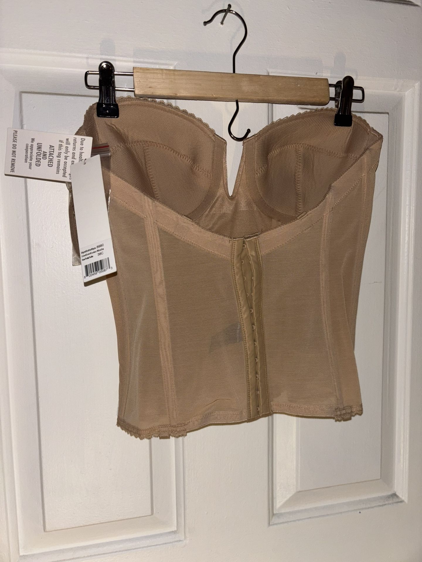 Dominique Vivienne 36C Mocha V-Wire Strapless Longline Corset Low Back Bra NWT