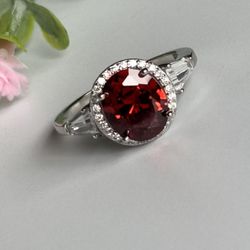 Red Stone ♥️ 925 Sterling Silver Ring Size 6 3/4 - 7