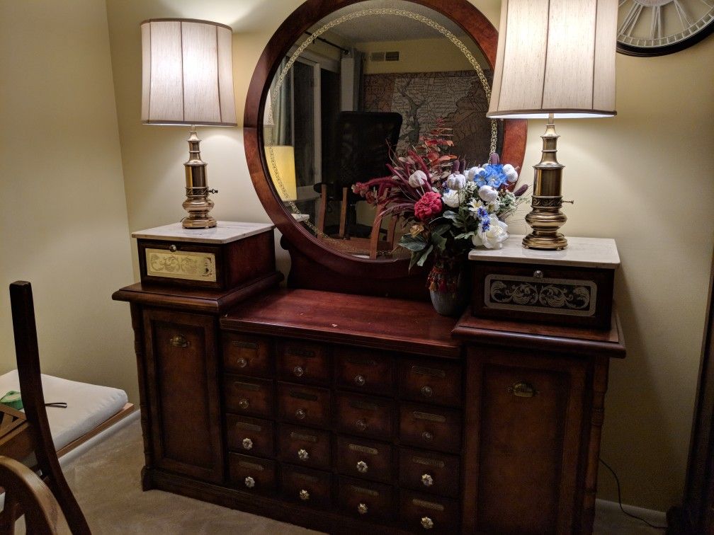 Antique wood vanity mirror