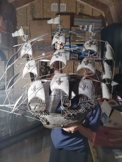 Silver Metal Tall Ship Model Sculpture