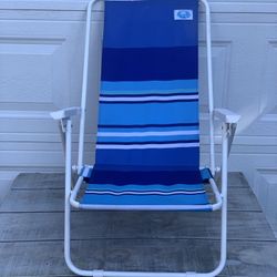 Baja Beach 5-Position Folding Chair Blue Stripe Steel Frame Reclining Beach Lounger