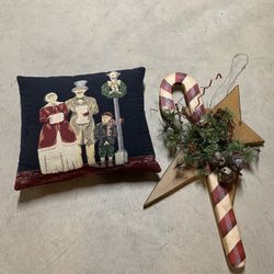 Christmas Holiday Season Pillow Cushion Headrest Candy Cane Pine Jingle Bells Decor