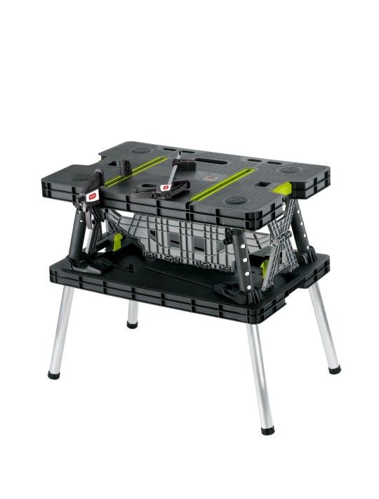 New!Keter Compact Portable Folding Garage Workbench Work Table with Clamps,