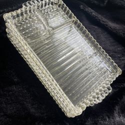 Vtg Hazel Atlas 1940s Ball & Rib Glass Sip n Smoke Luncheon Snack Trays No Cups
