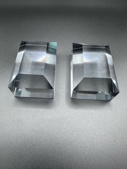 3” Pair Studio Art Glass Crystal Beveled Paperweights Sculpture Signed Lyn 77