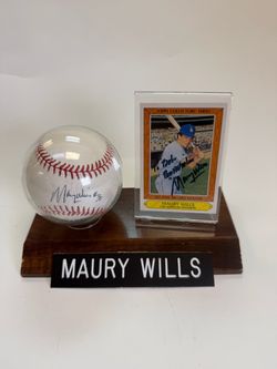 Maury Wills Signed Baseball & Autographed Dodgers Card