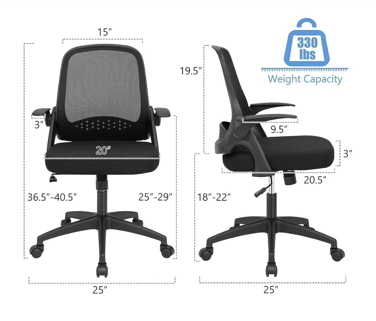 🥨 Mesh Office Chair, Adjustable Swivel Executive Chair with Flip-up Armrest, Lumbar Support and Rocking Backrest, Ergonomic Breathable Computer Desk 