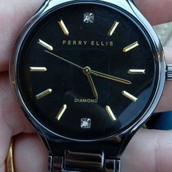 Perry Ellis Gunmetal Diamond Mens Watch
