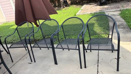 4 metal patio chairs for $90